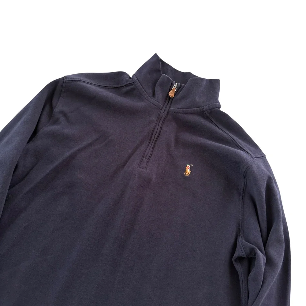 Polo Ralph Lauren Boys Navy Blue Cotton Quarter Zip Pullover Sweater XL 18-20